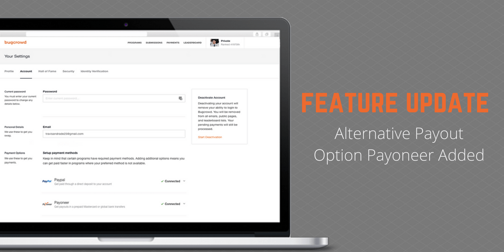 Product Update: Alternative Payout Option Payoneer Added